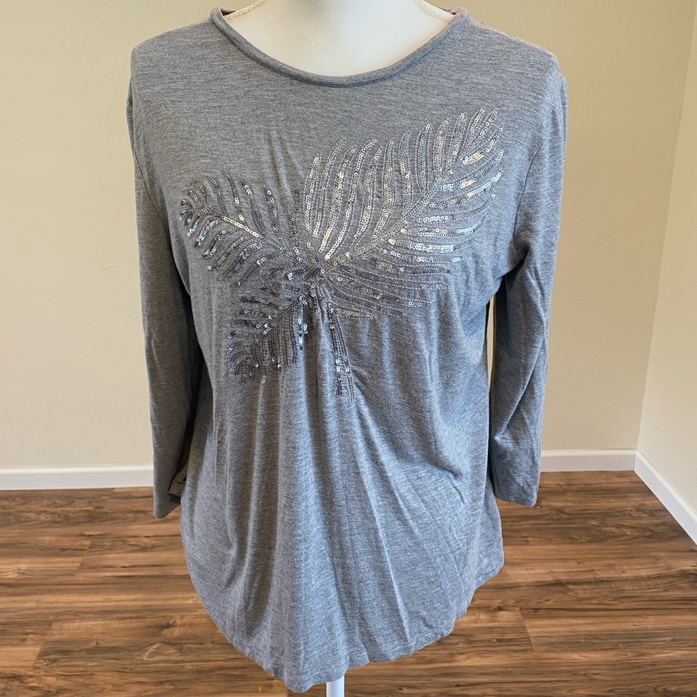 Weekends By Chico’s Gray Shirt Blouse Large